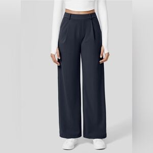 High Waisted Plicated Side Pocket Straight Leg Work Pants - Size M Petite